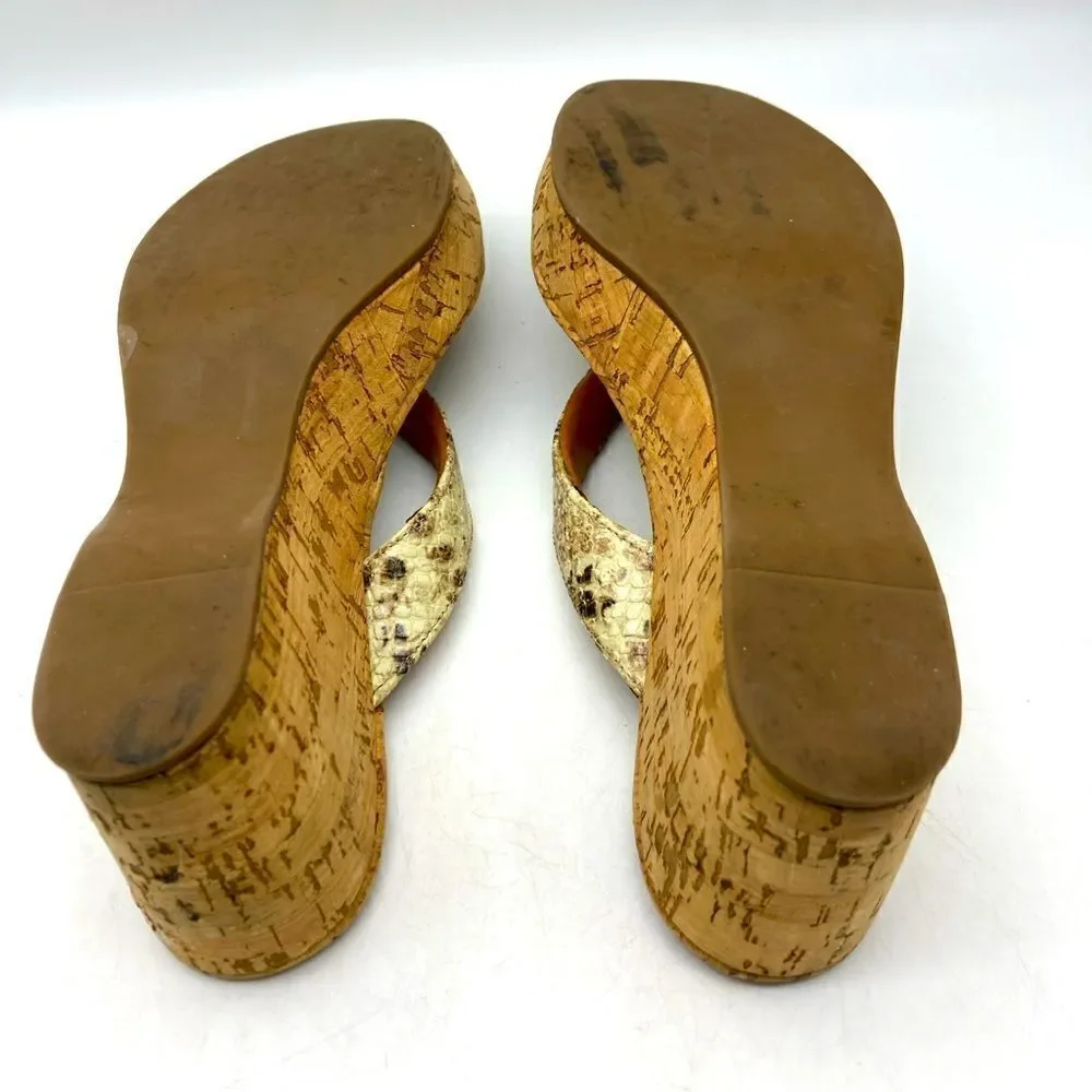 Tory Burch Thora Shake Print Leather/Cork Wedge Sandals Size 7,5